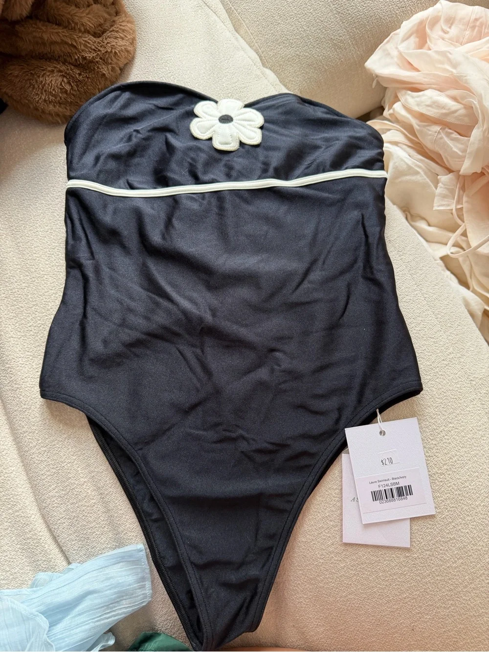 Asta Resort Strapless Black One-Piece Swimsuit with White Flower